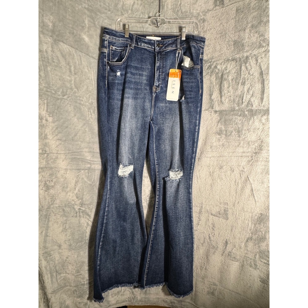 Risen Los Angeles Women Distressed Flare Jeans Medium Wash 3XL NWT 37x34